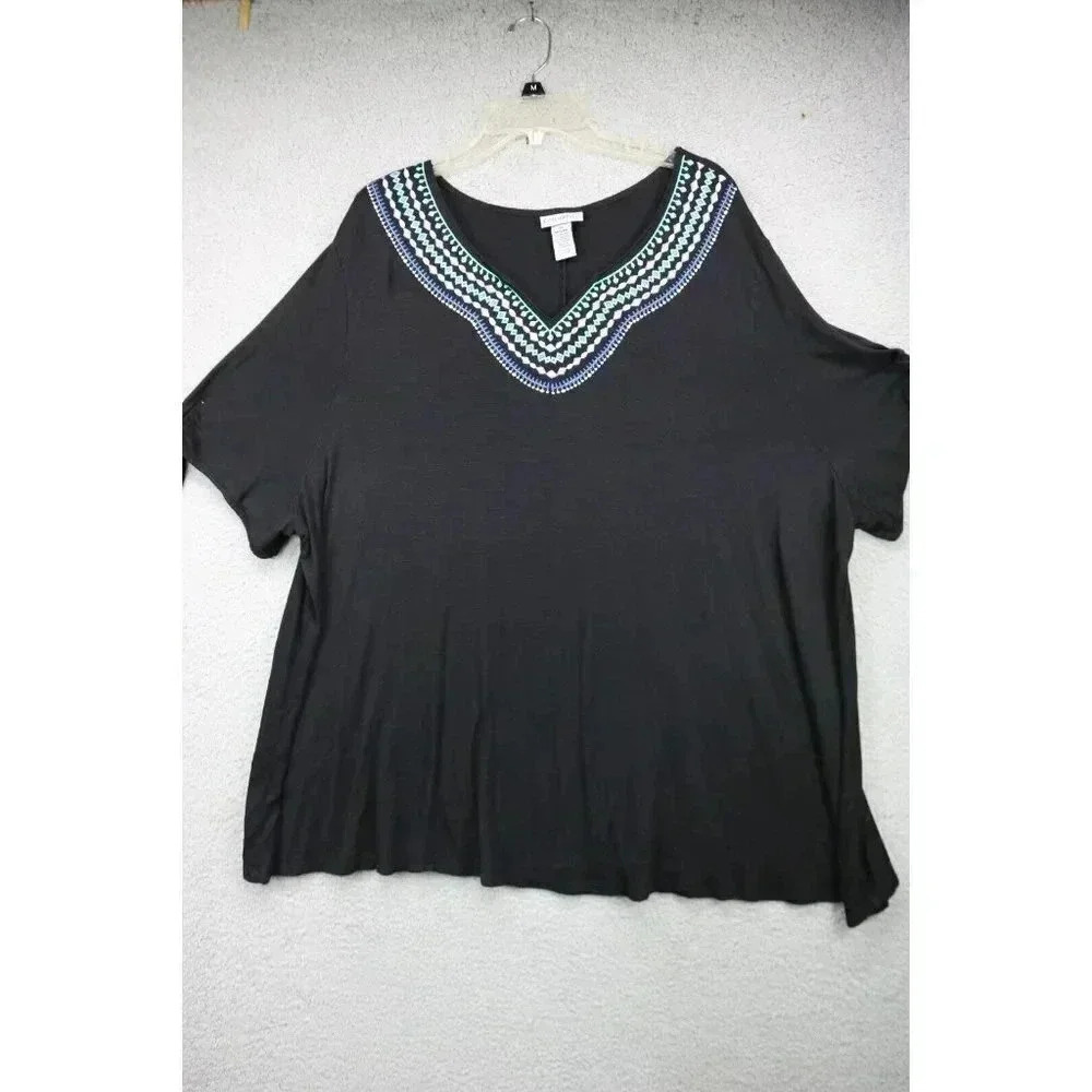 Catherine's Rayon Short Tie Sleeves T-Shirt-Size 3X(26-28W)-Embroidered